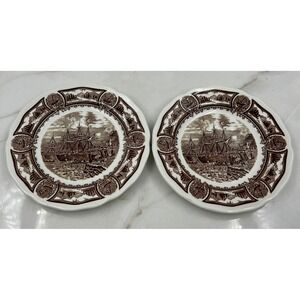 J&G Meakin Americana Style Salad Plates House Boston Tea Party Brown Ironstone